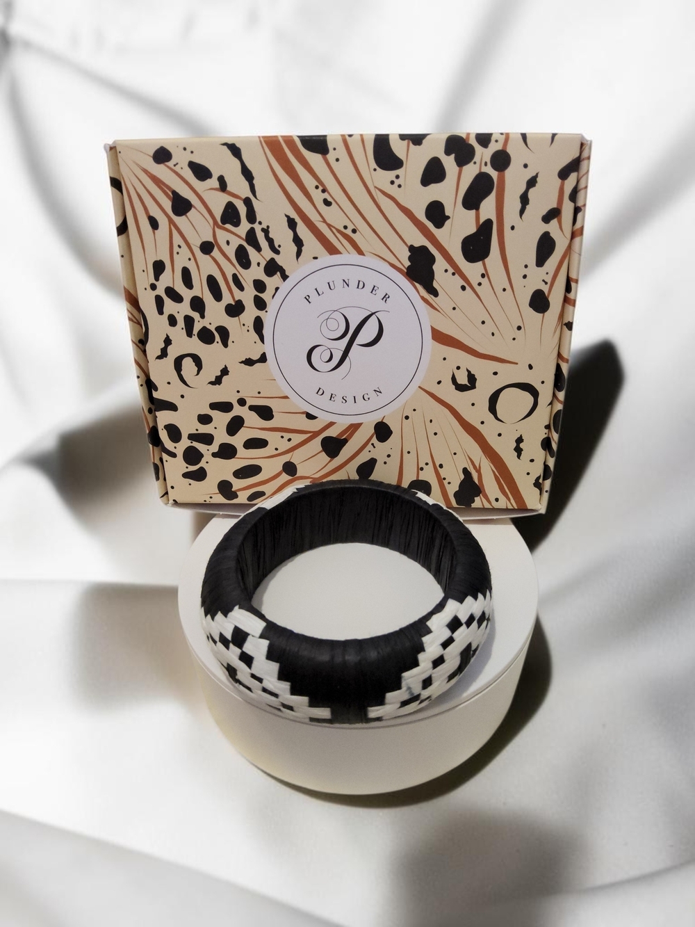 Plunder Design Black & White Woven Bangle Bracelet Small Size